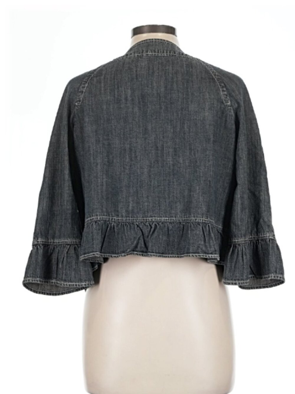 Denim Cropped Ruffle Jacket - Picture 3 of 6